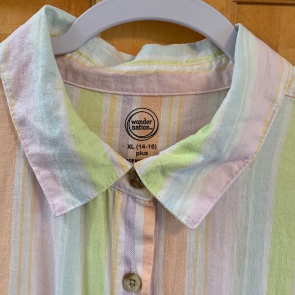 (K259) NWT, Wonder Nation Girls Plus Sz 14-16 Linen Camp Top, Tie Front 1 pocket - Picture 3 of 12